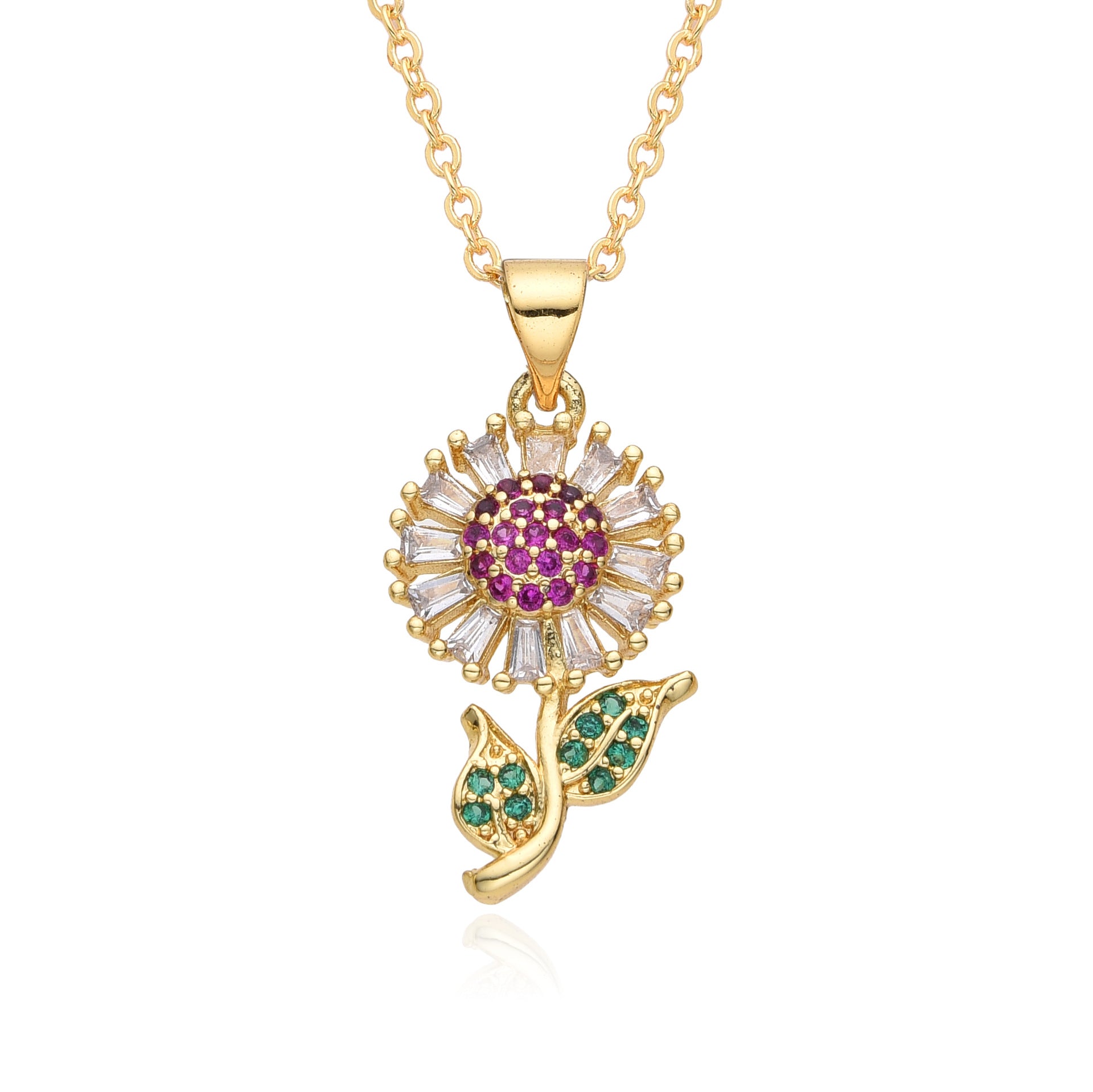 Wholesale Diamond Zircon Sunflower Flower Necklace